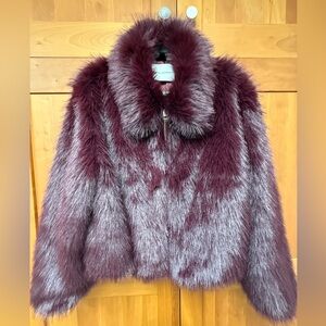 Rebecca Minkoff Plush Burgundy Faux Fur Zip Large NEW $228